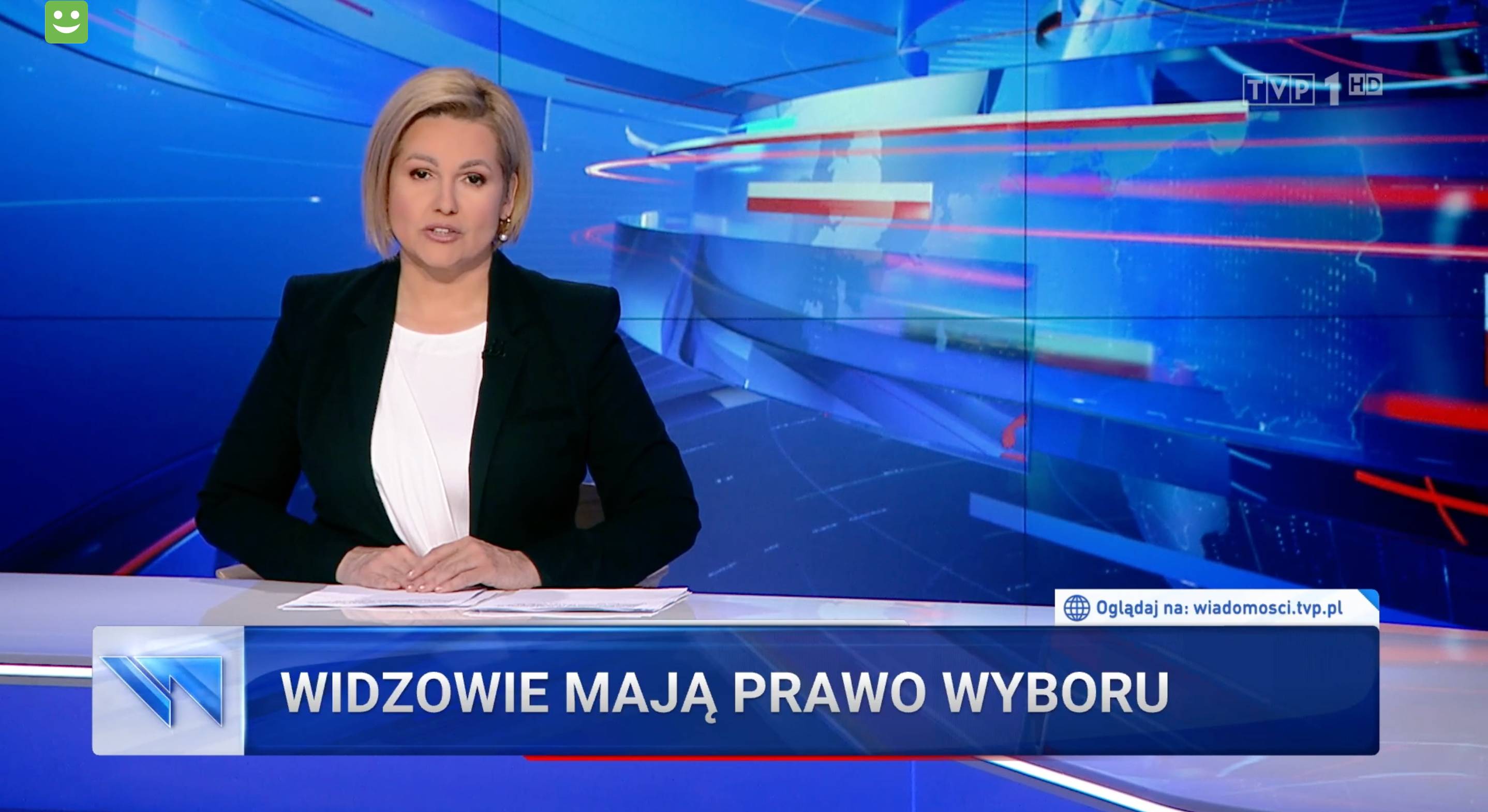 Edyta Lewandowska, prowadząca „Wiadomości” TVP, pasek: „Widzowie mają prawo wyboru”