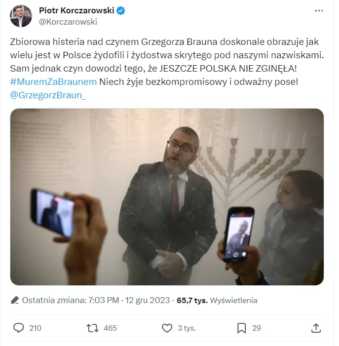 Zrzut ekranu tweeta Piotra Korczarowskiego