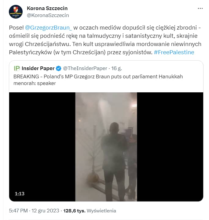 Zrzut ekranu tweeta Korony Szczecin