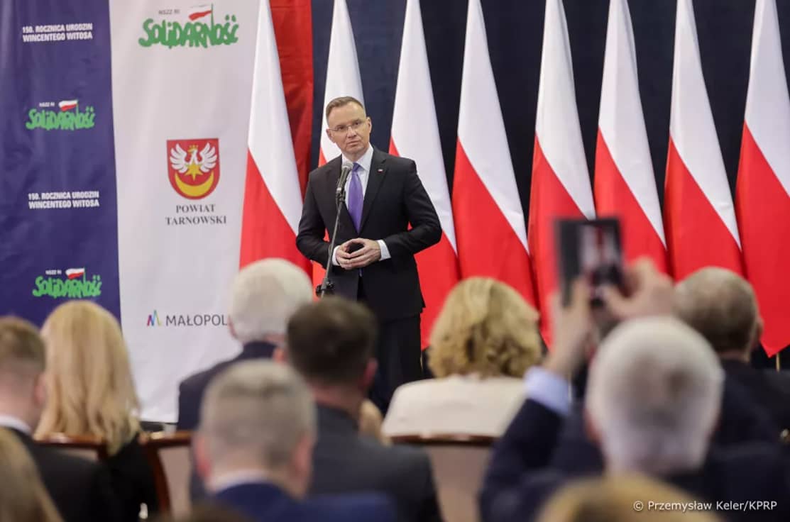 Prezydent Andrzej Duda podczas obchodów 150. rocznicy urodzin Wincentego Witosa przemawia do zgromadzonych