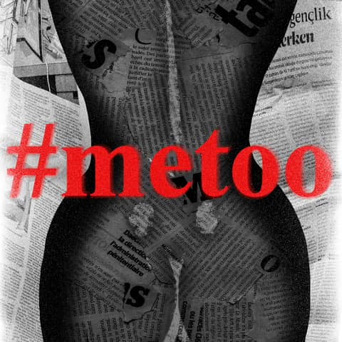 ilustracja przedstawia tors kobiecy i czerwony napis #metoo