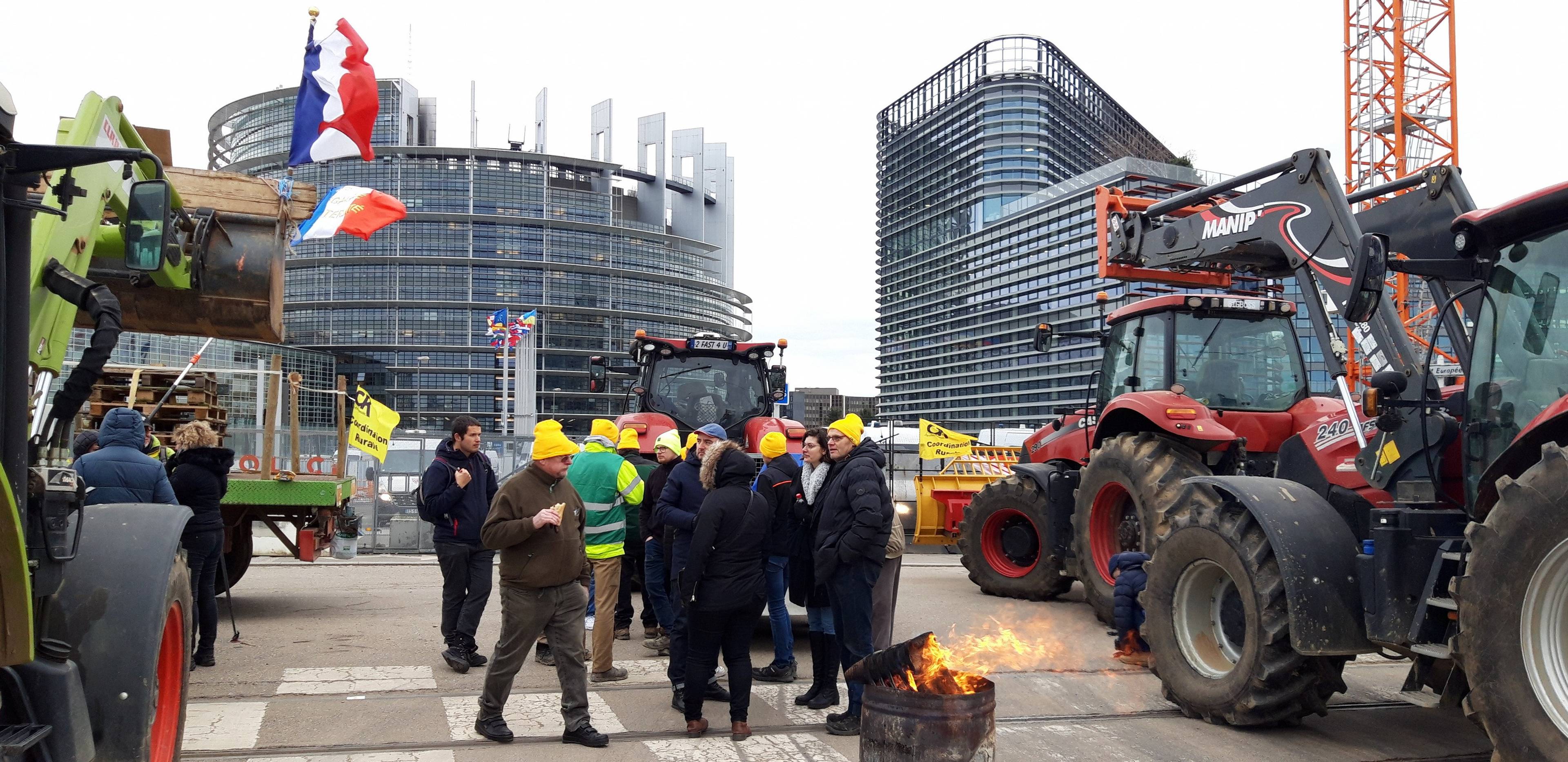 Rolnicy protestują w całej Europie, protesty regularnie odbywają się także podczas sesji plenarnych Parlamentu Europejskiego, tak jak w Strasburgu 6 lutego 2024. Protest był stosunkowo mały w porównaniu z tym, co działo się tydzień wcześniej w Brukseli, gdzie centrum miasta sparaliżowało tysiąc traktorów.