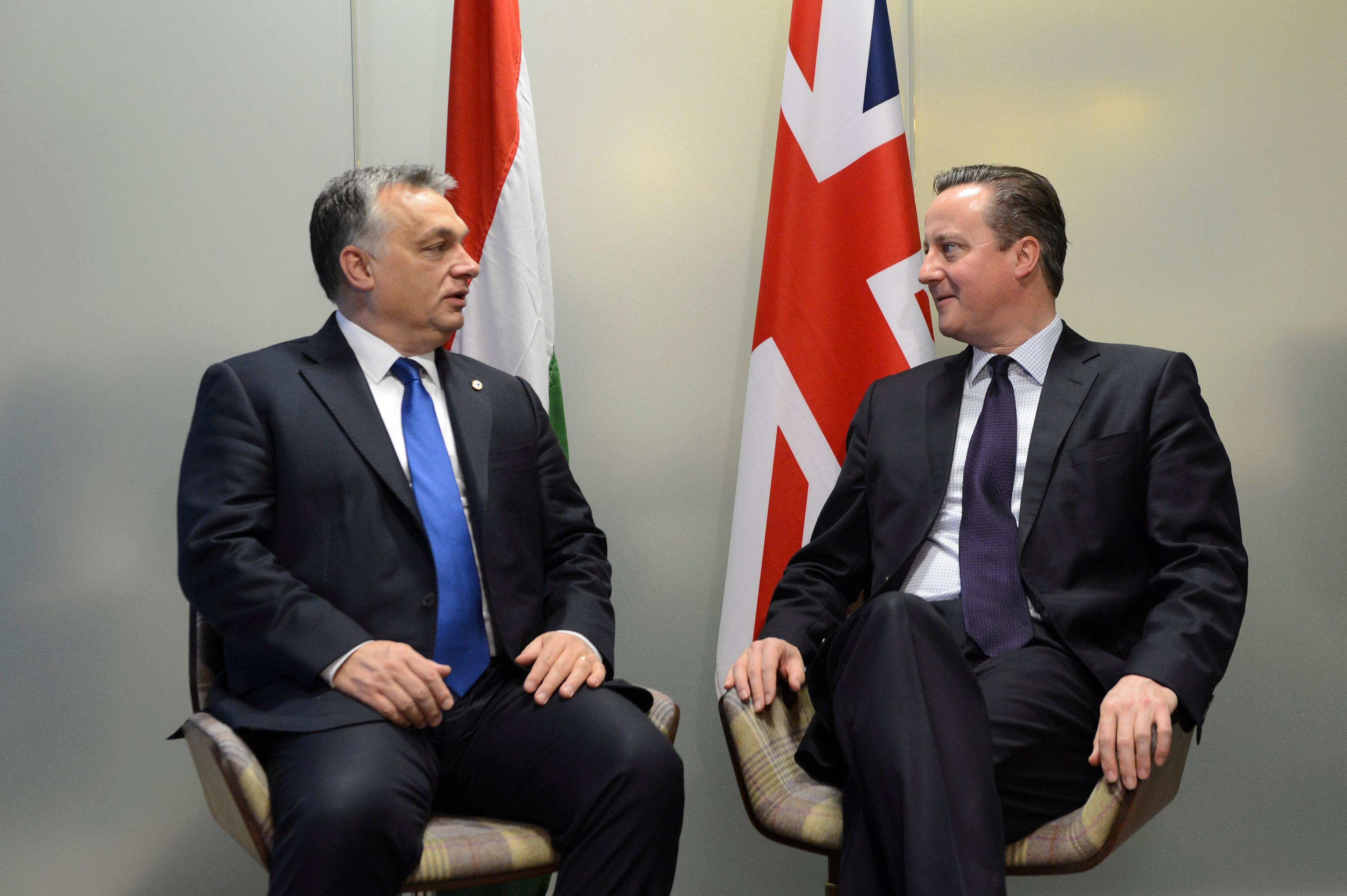 David Cameron holds a bilateral meeting with the Prime Minister of Hungary, Viktor Orban, on the second day of the EU Council in Brussels