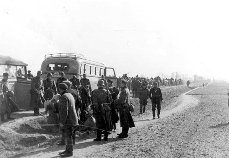 Polenevakuierung
Polen verlassen in Autobussen das Dorf Blonie.