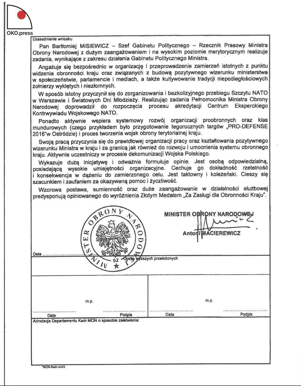 Złoty Medal "za zasługi dla obronności kraju"