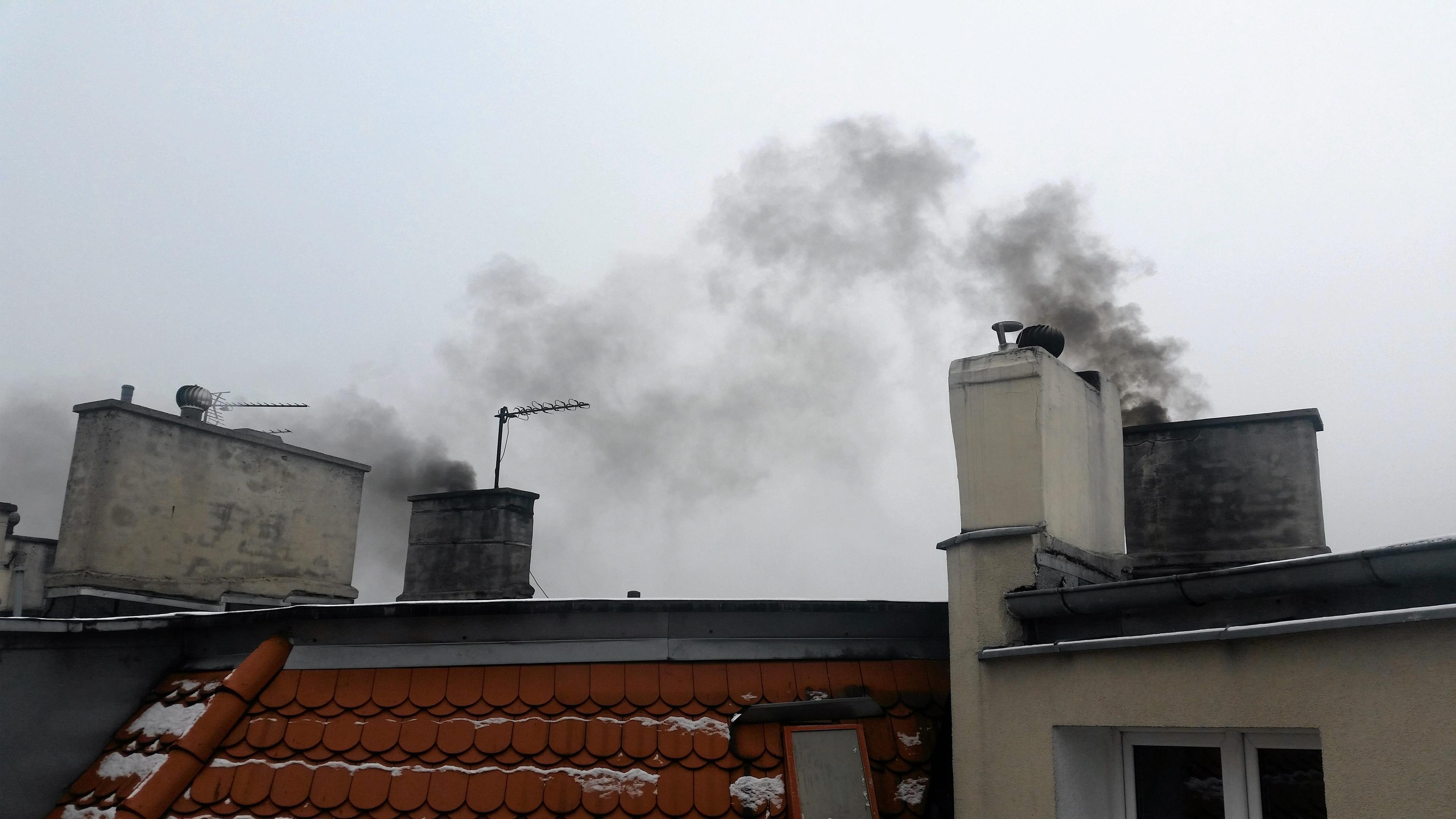 Dym z kominów w centrum Poznania