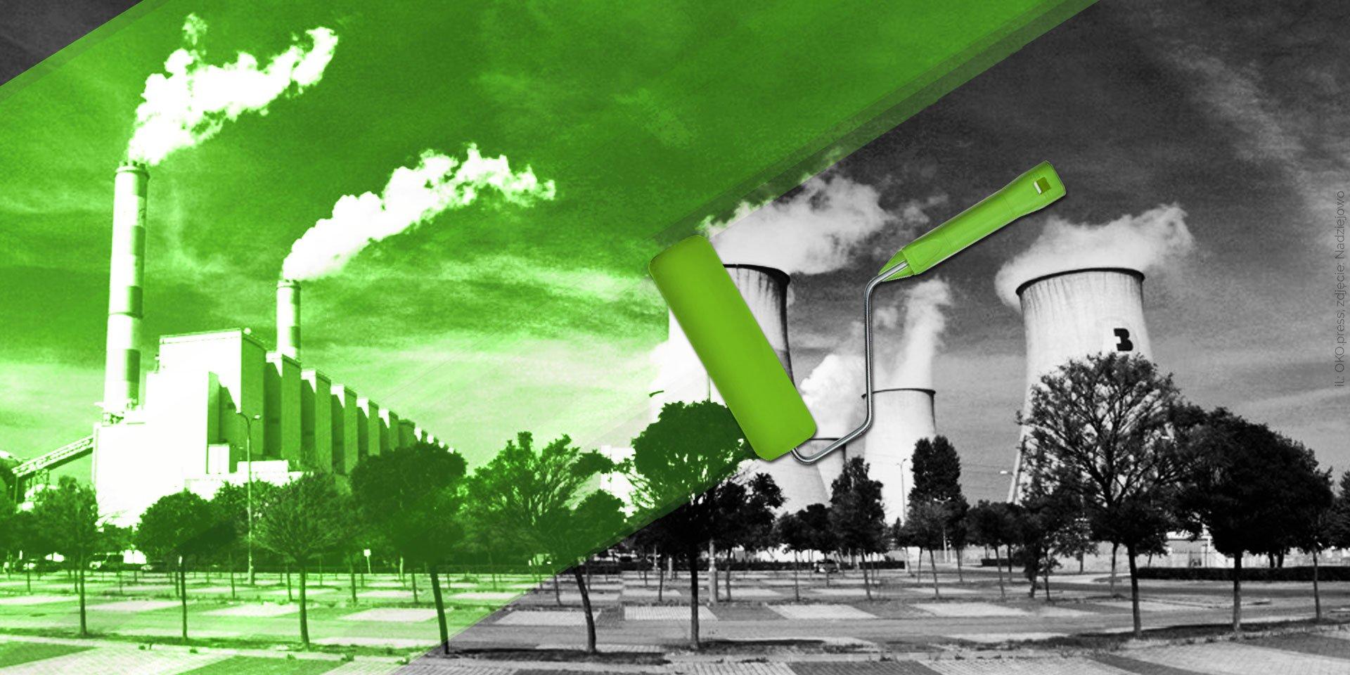 Elektrownia Bełchatów zamalowana częściowo zieloną farbą
