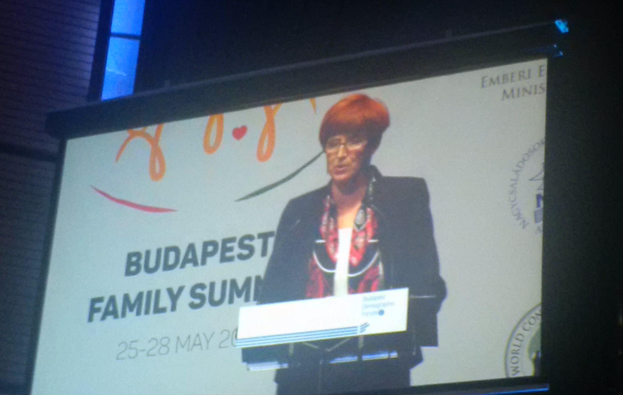 Minister Rafalska przemawia ze sceny podczas Family Summit w maju 2017 w Budapeszcie