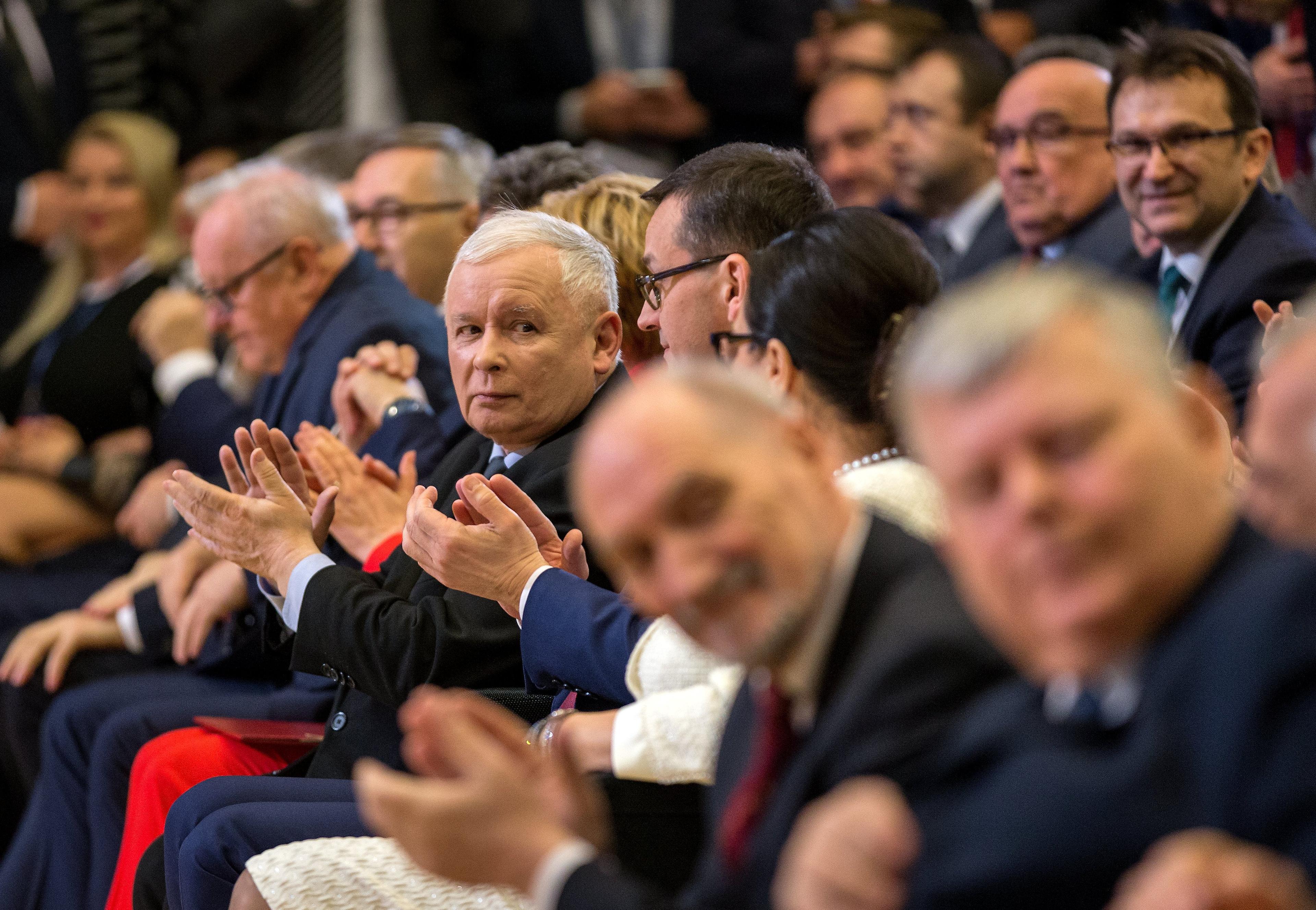 16.03.2019 Katowice , MCK . Jaroslaw Kaczynski podczas konwencji Prawa i Sprawiedliwosci przed wyborami do Europarlamentu .
 Fot. Grzegorz Celejewski / Agencja Gazeta