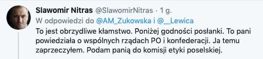 Sławomir Nitras odpowiada Annie Marii Żukowskiej, Sejm, 26 marca 2020, źródło Twitter