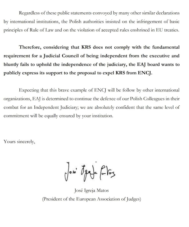 List Europejskiego Stowarzyszenia Sędziów