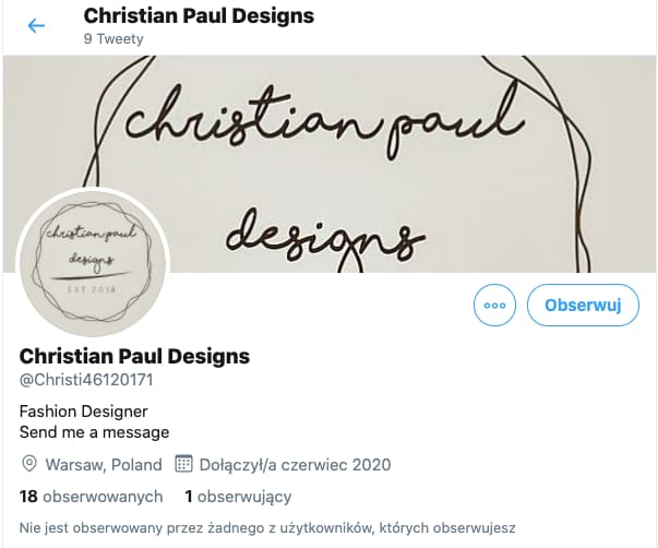 Christian Paul Designs, konto na Twitterze