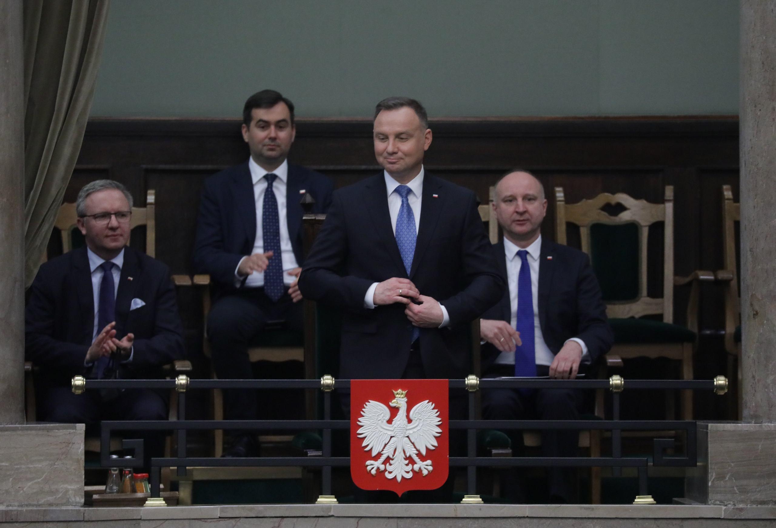 Andrzej Duda na posiedzeniu Sejmu, podczas którego głosowano nad wotum zaufania dla rządu Mateusza Morawieckiego