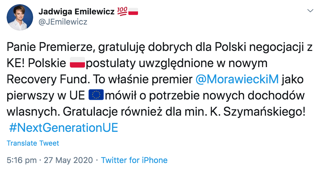 Jadwiga Emilewicz gratuluje na Twitterze premierowi Morawieckiemu
