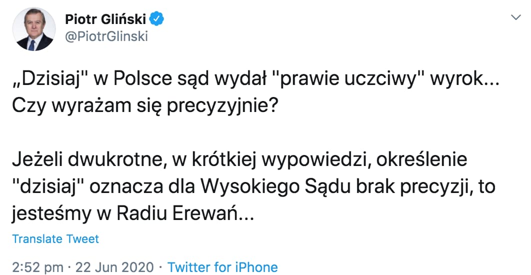 Tweet Glińskiego o procesie Duda-Trzaskowski