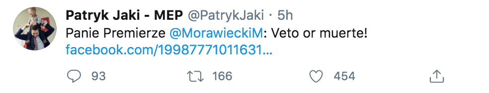 Tweet Patryka Jakiego