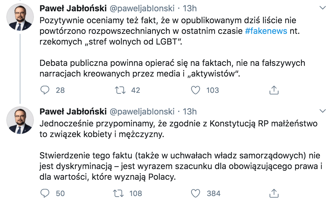 Tweety Pawła Jabłońskiego, wiceszefa MSZ