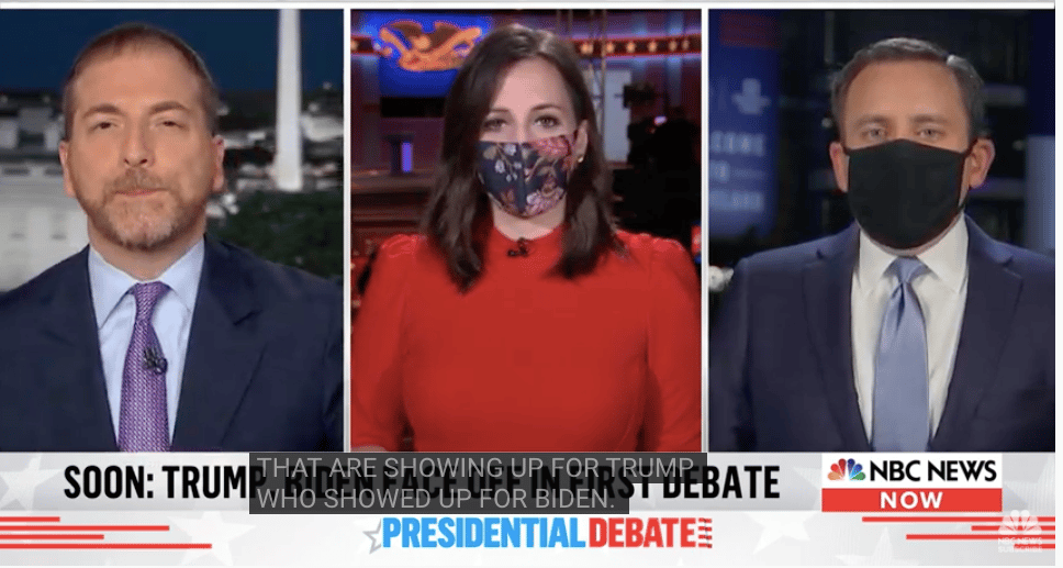 komentatorzy telewizji NBC przed debatą Biden-Trump noszą maseczki, 29 września 2020