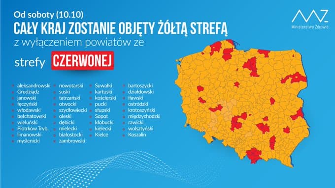 cała Polska żółtą strefą – mapa