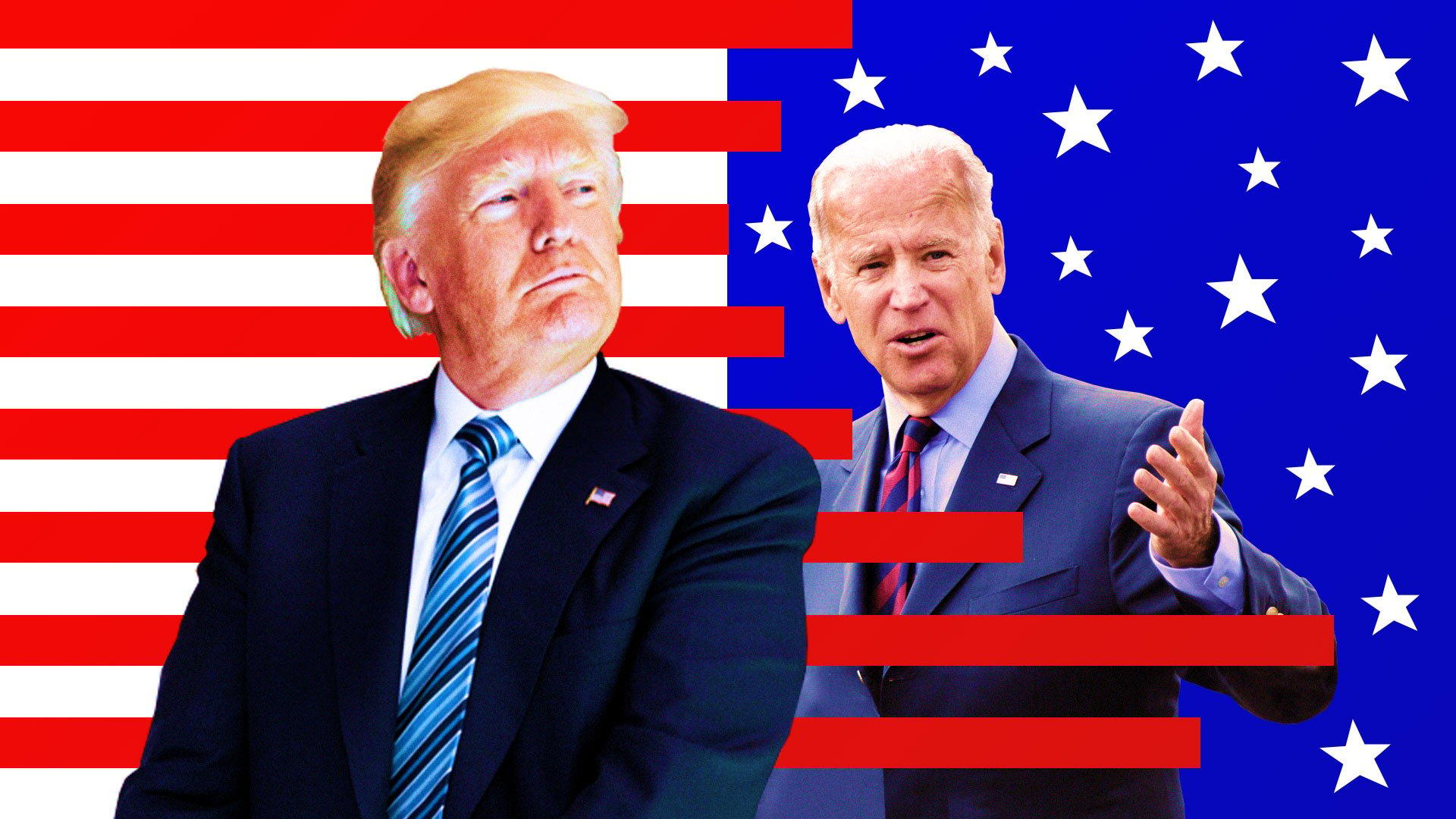 Donald Trump i Joe Biden na tle flagi USA