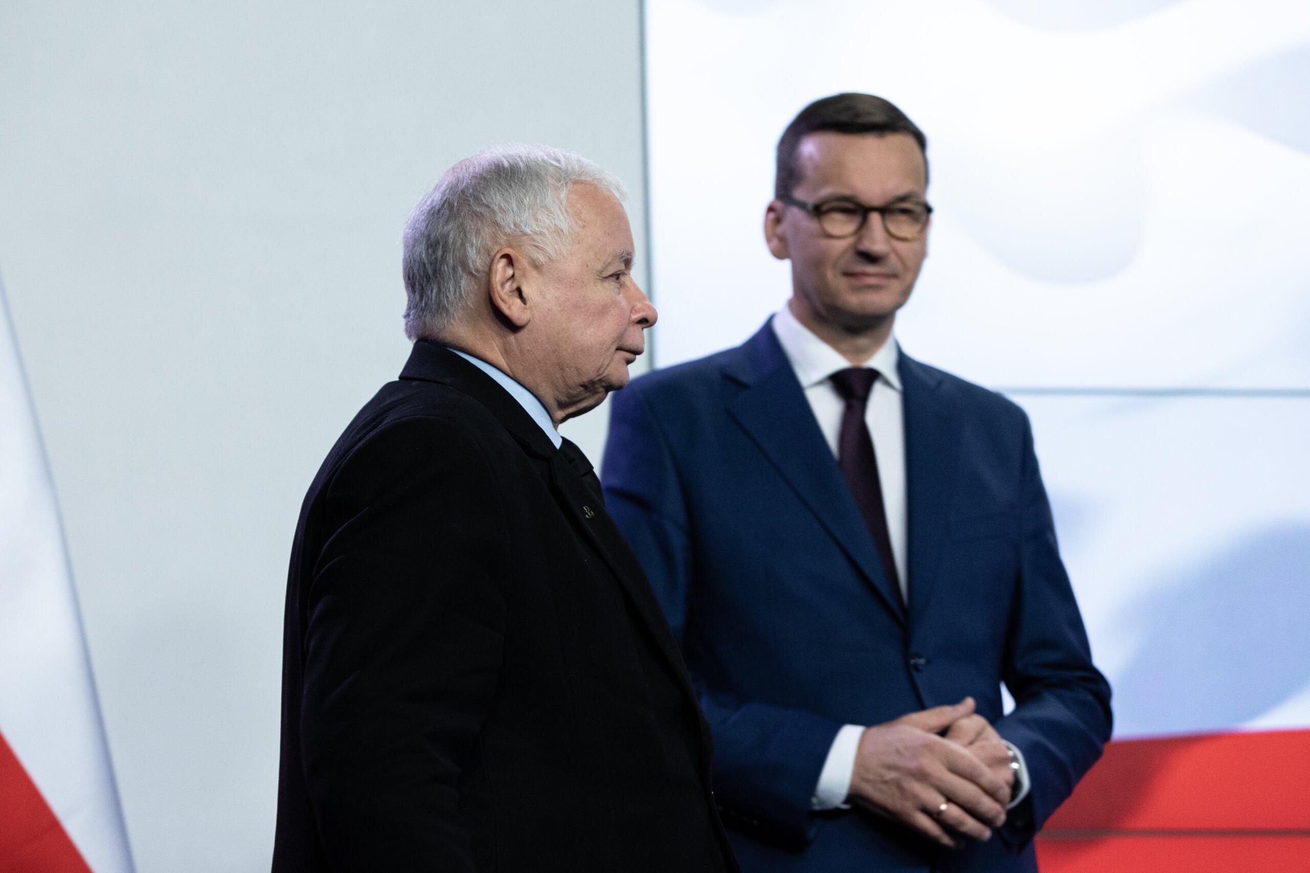 Jarosław Kaczyński i Mateusz Morawiecki na konferencji prasowej