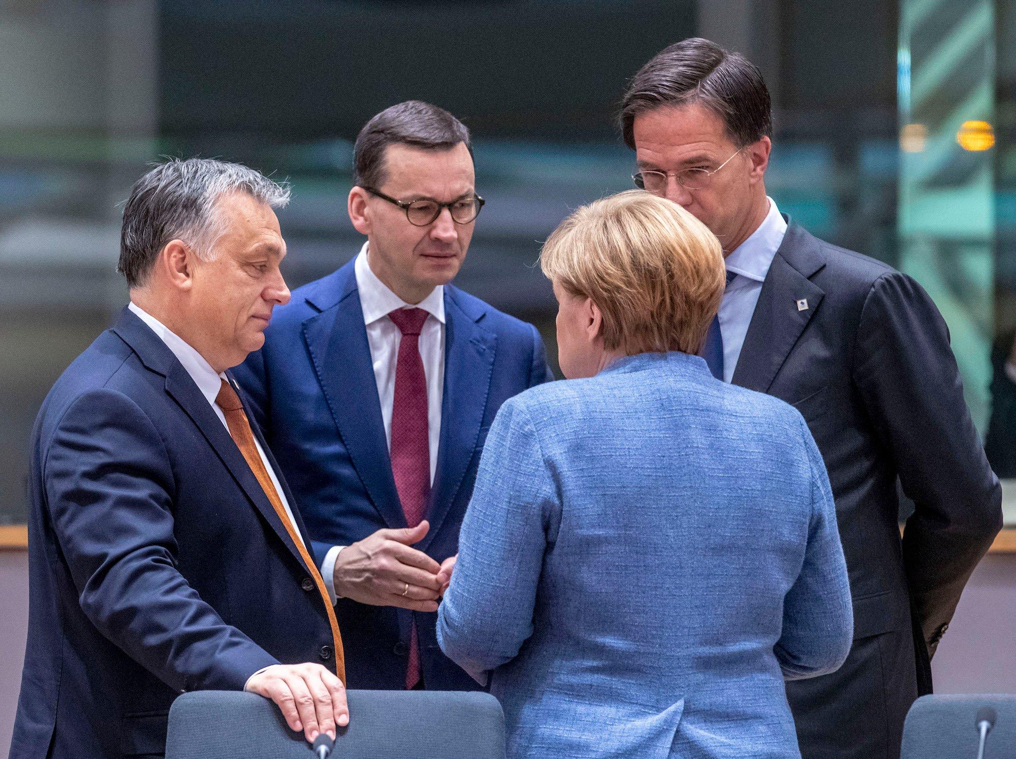 Viktor Orban, Mateusz Morawiecki, Angela Merkel, Mark Rutte