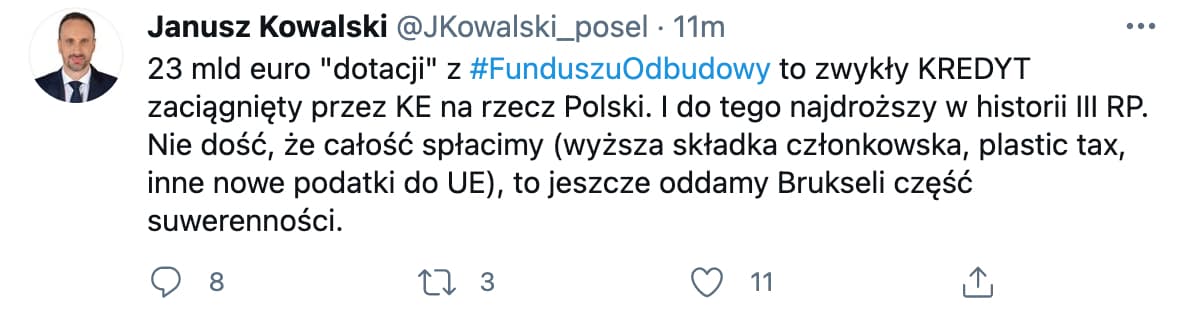 Tweet Janusza Kowalskiego