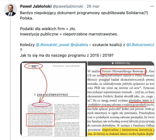 Paweł Jabłoński kontra Sebastian Kaleta, 26 marca 2021, źródło: Twitter