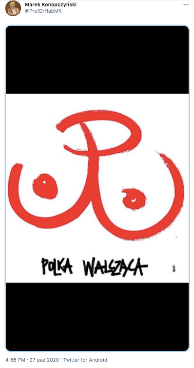 Tweet Marka Konopczyńskiego z obrazkiem "Polka walcząca"