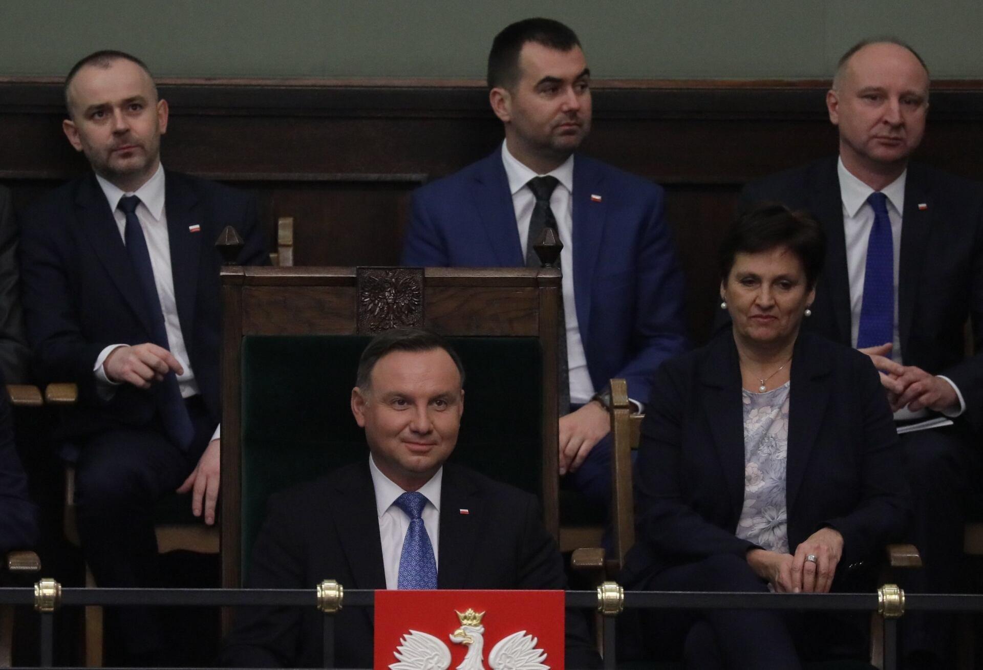 Prezydent Andrzej Duda i jego bylu współpracownicy: Paweł Mucha, Błażej Spychalski, Halina Szymańska