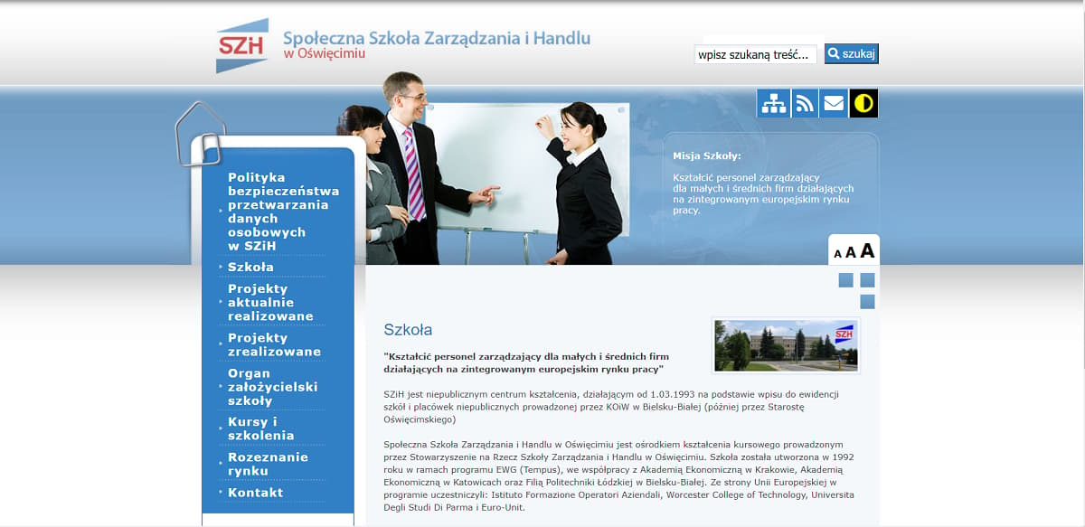 Strona internetowa Szkoły Zarządzania i Handlu, gdzie dyrektorem jest Edward Szydło