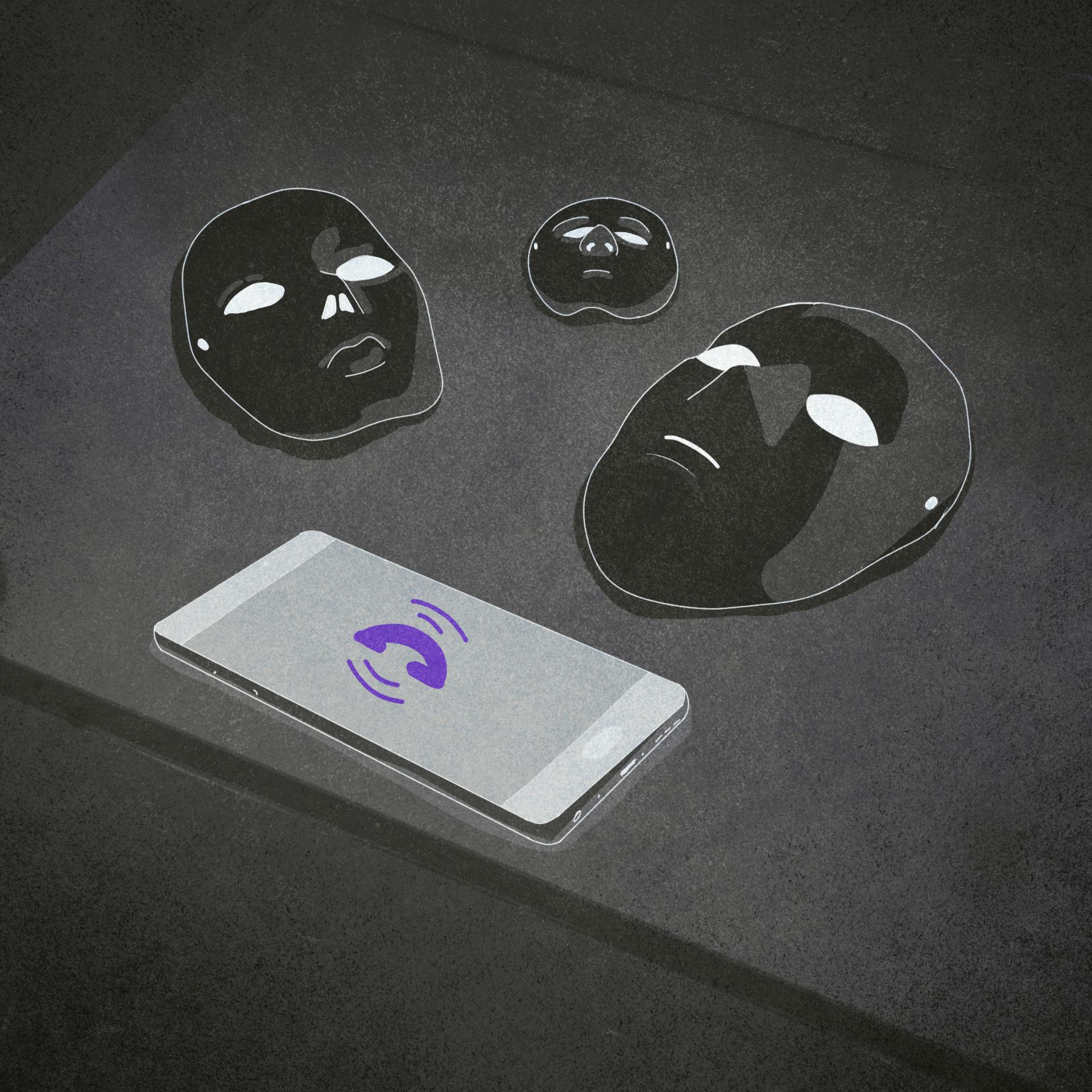 Ilustracja: Na stole leży smartfon i maski
