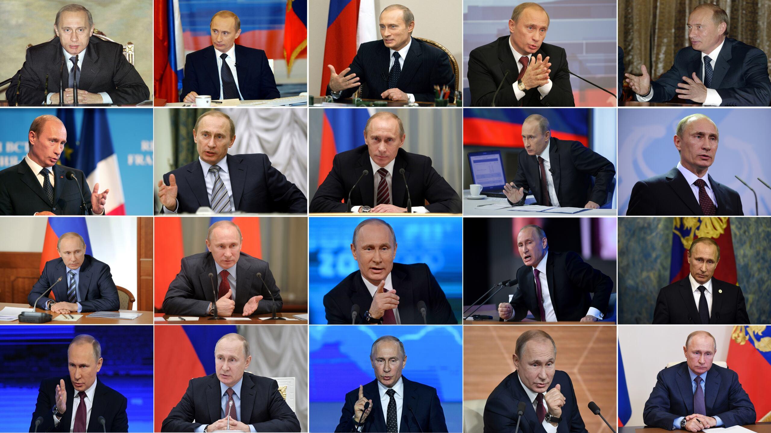 Ekran z wieloma podobiznami Putina
