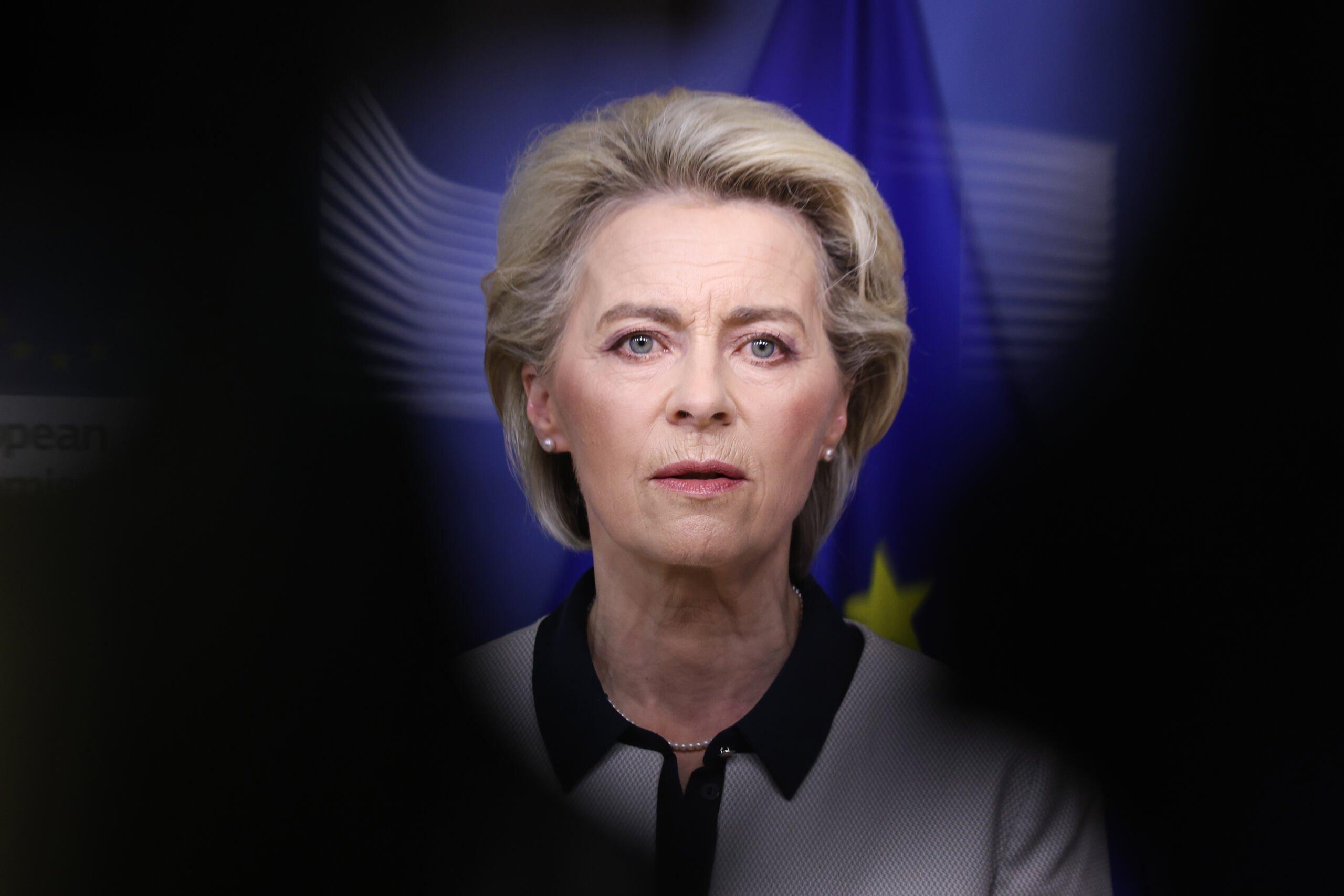 European Commission President Ursula von der Leyen speaks duuring a press statement on Russia's attack on Ukraine, in Brussels on February 24, 2022, ahead of a EU special summit called today to "discuss the crisis and further restrictive measures" that "will impose massive and severe consequences on Russia for its actions". - European Commission will outline to leaders the new sanctions, which will add to an initial round of sanctions imposed on Wednesday after President Vladimir Putin recognised rebel-held parts of Ukraine as independent. (Photo by Kenzo TRIBOUILLARD / POOL / AFP)