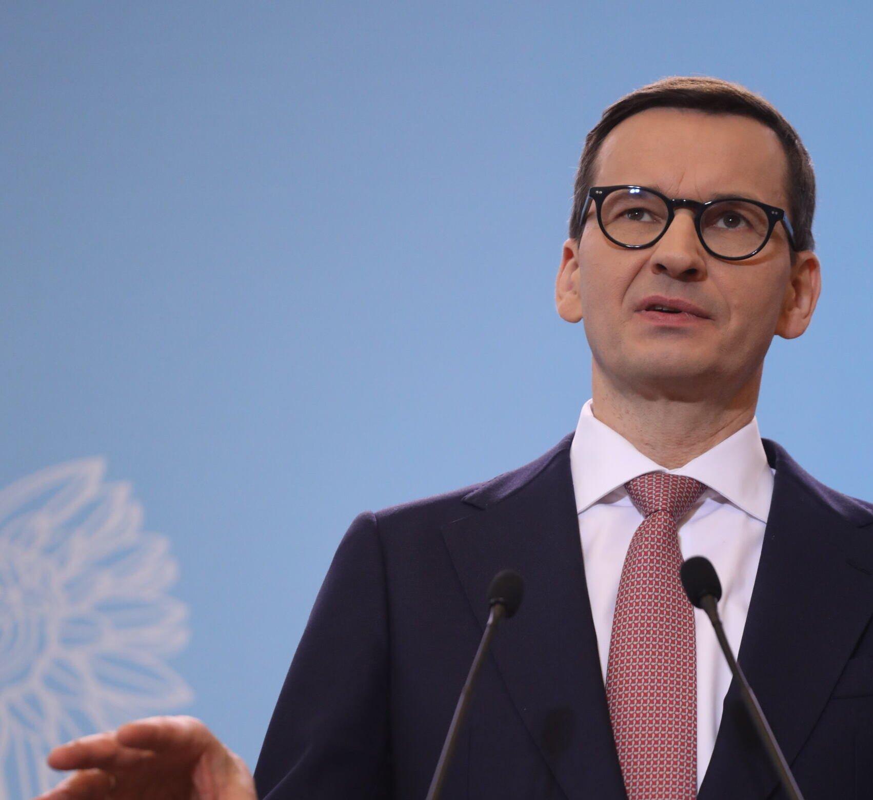 29.04.2022 Warszawa , al. Ujazdowskie 1/3 , Kancelaria Prezesa Rady Ministrow . Premier Mateusz Morawiecki podczas konferencji prasowej .
Fot. Maciek Jazwiecki / Agencja Wyborcza.pl