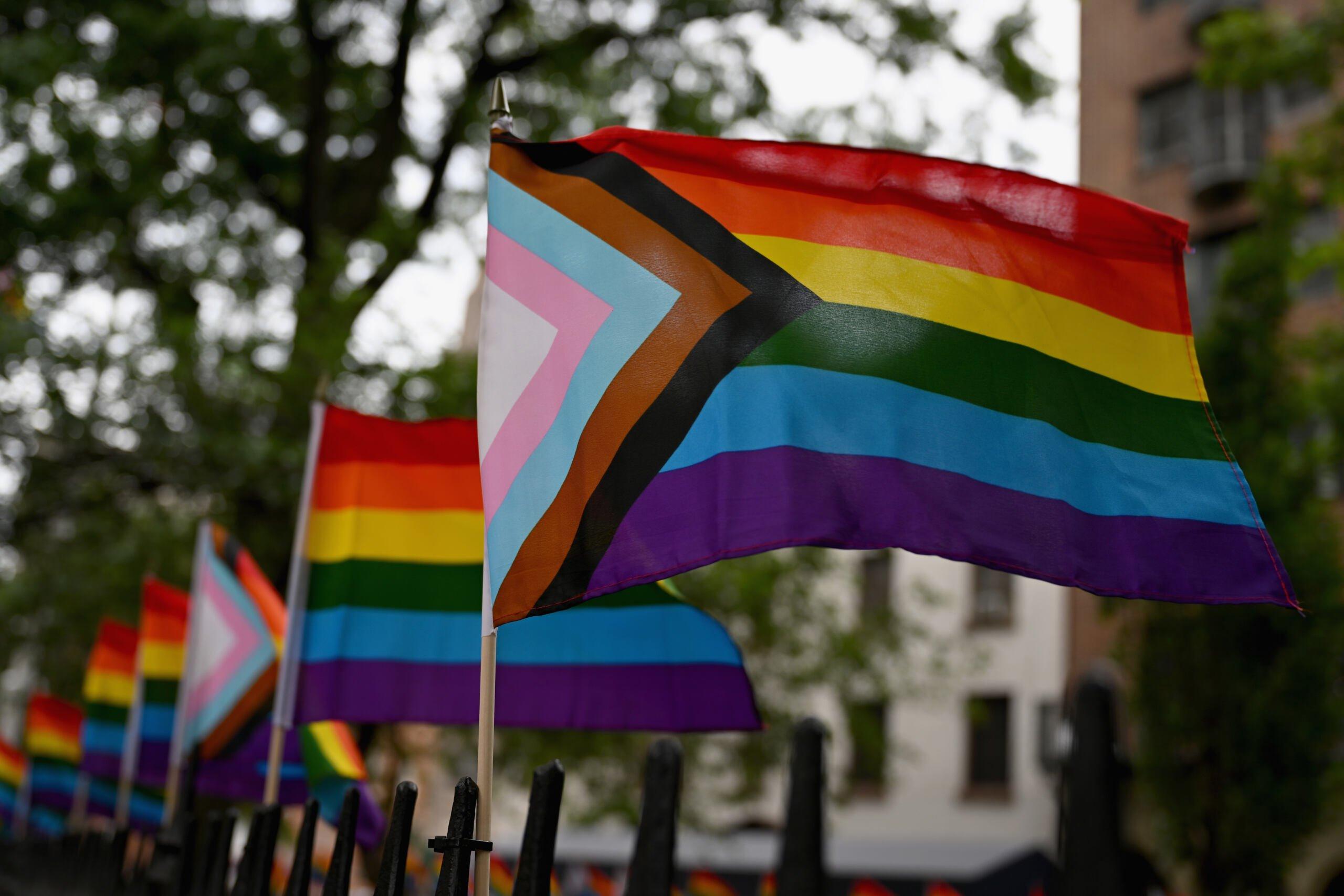 ustawione w rzędzie tęczowe flagi społeczności LGBTQ