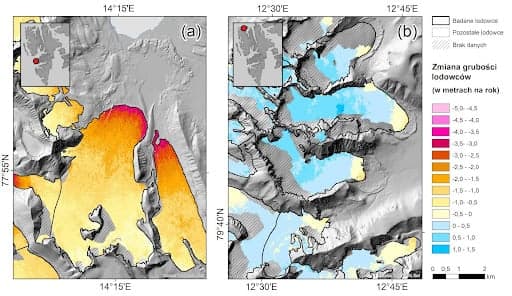 mapa topniejących lodowców Svalbardu