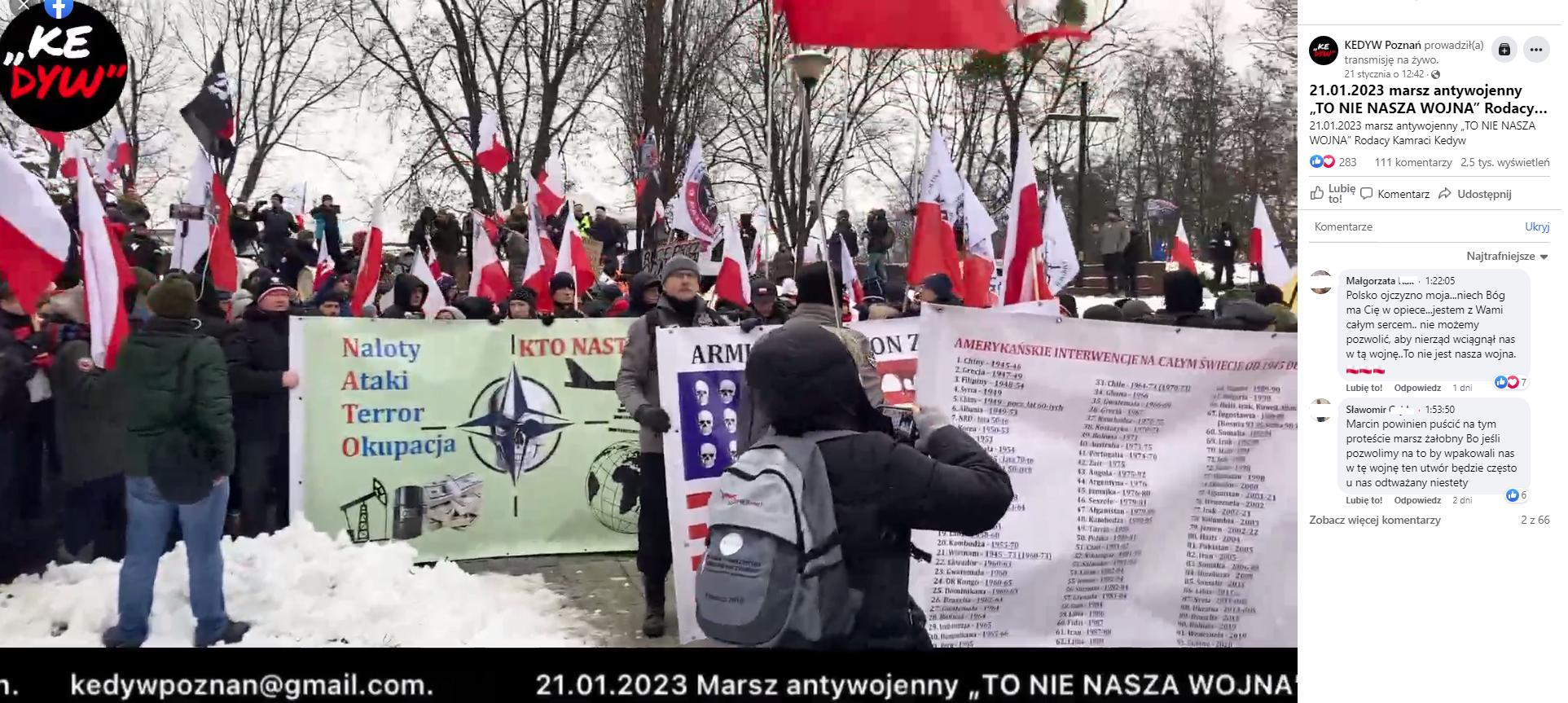 Protest antywojenny, zorganizowany przez rodaków kamratów 21 stycznia w Warszawie