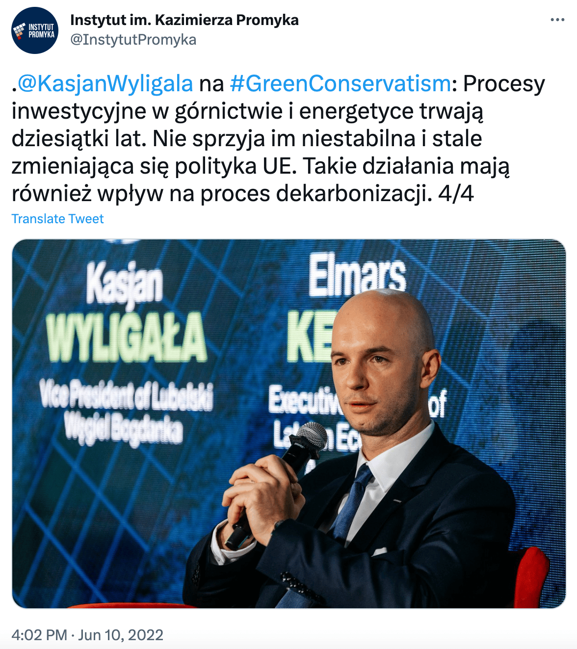 Kasjan Wyligała, prezes Bogdanki, na konferencji Green Conservatism.