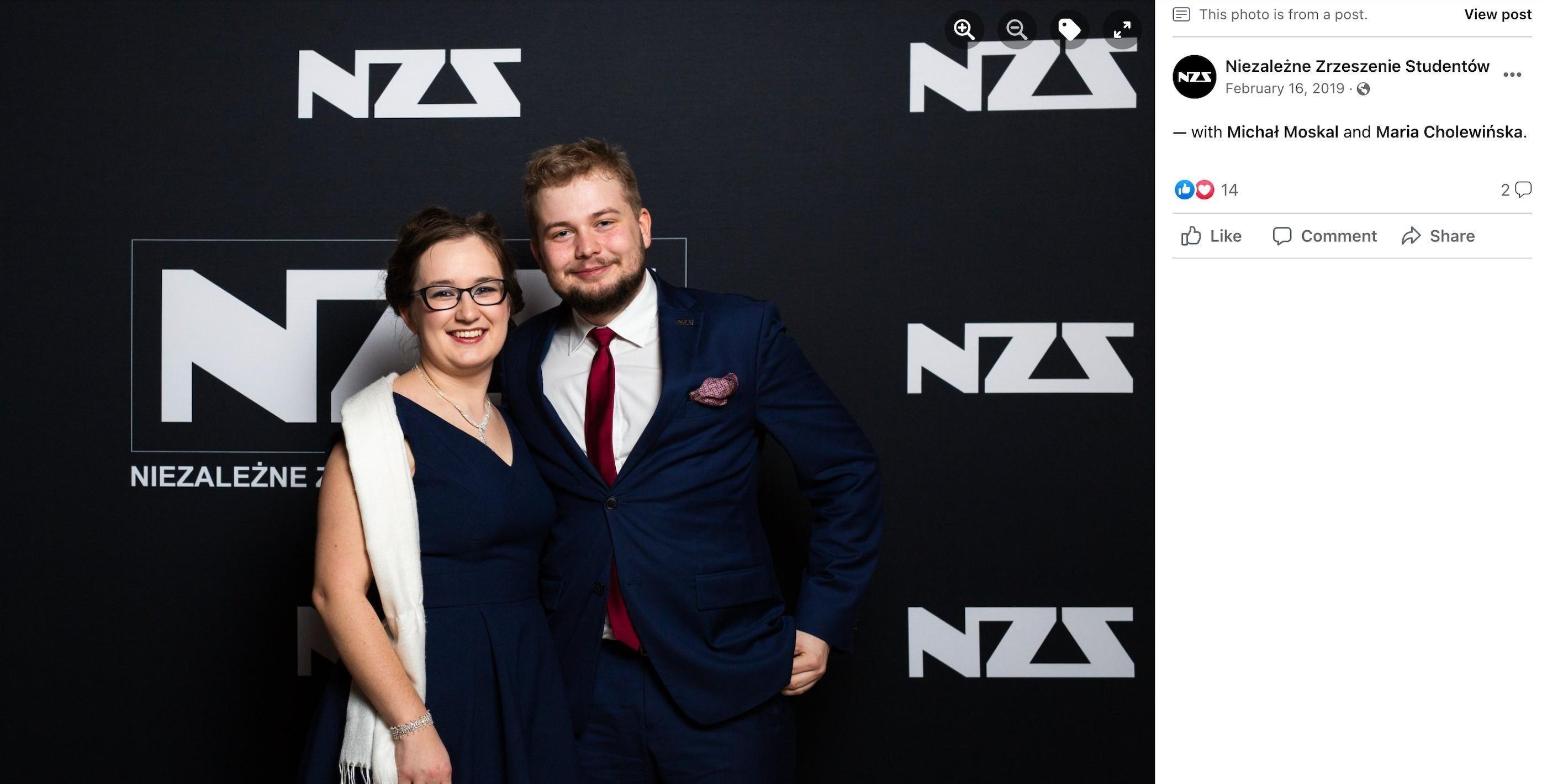 Maria Cholewińska i Michał Moskal na balu alumnów Niezależnego Zrzeszenia Studentów.