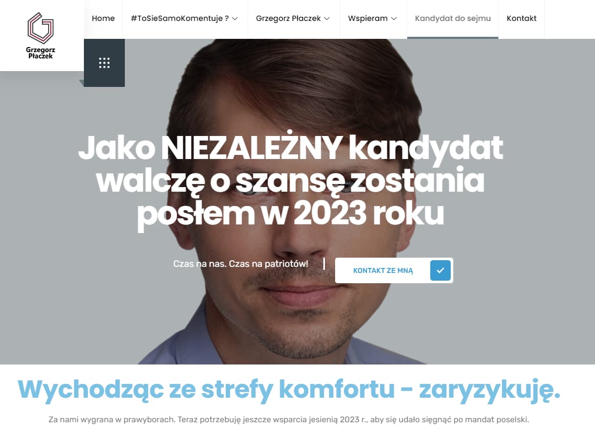 Zrzut ekranu ze strony internetowej Grzegorza Płaczka