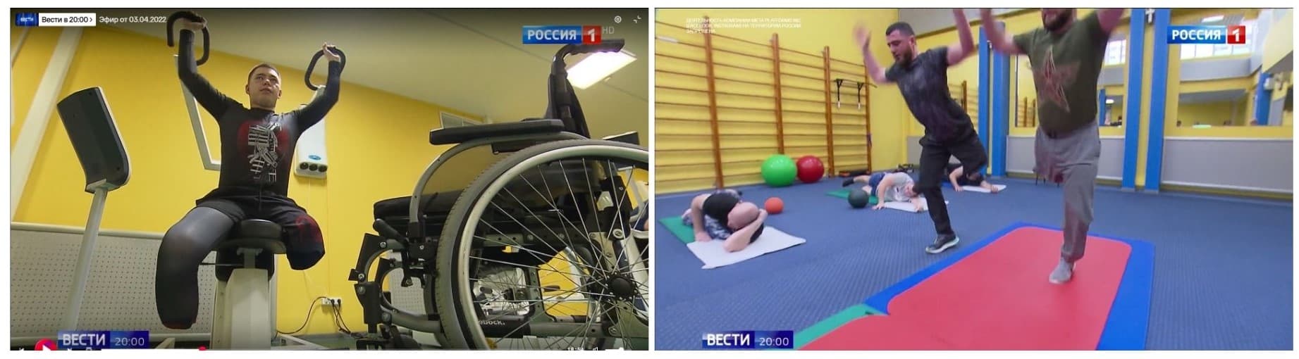 dwa zdjęcia beznogich mężczyzn na sali ćwiczeń