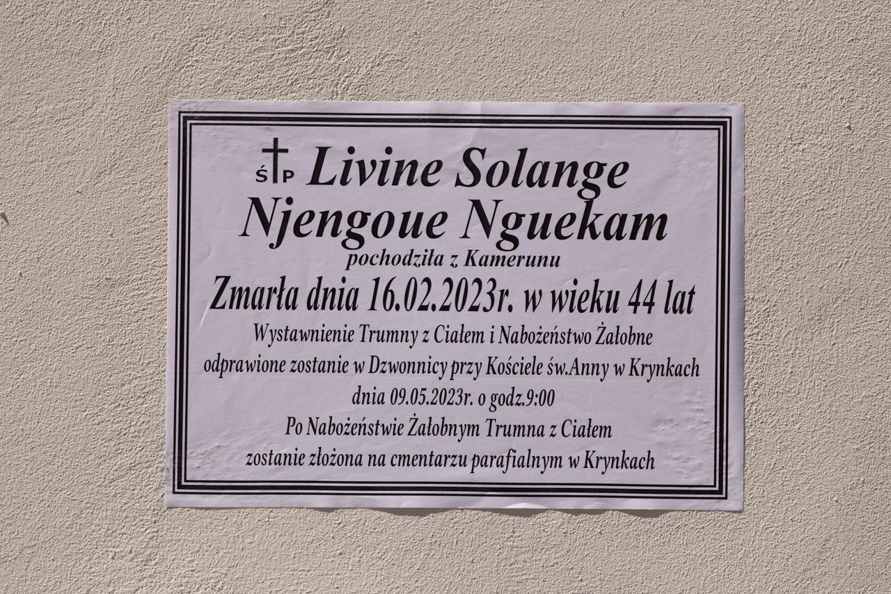 Nekrolog uchodźczyni, zmarłej na granicy, Liviene Solange Njengoue Nguekam