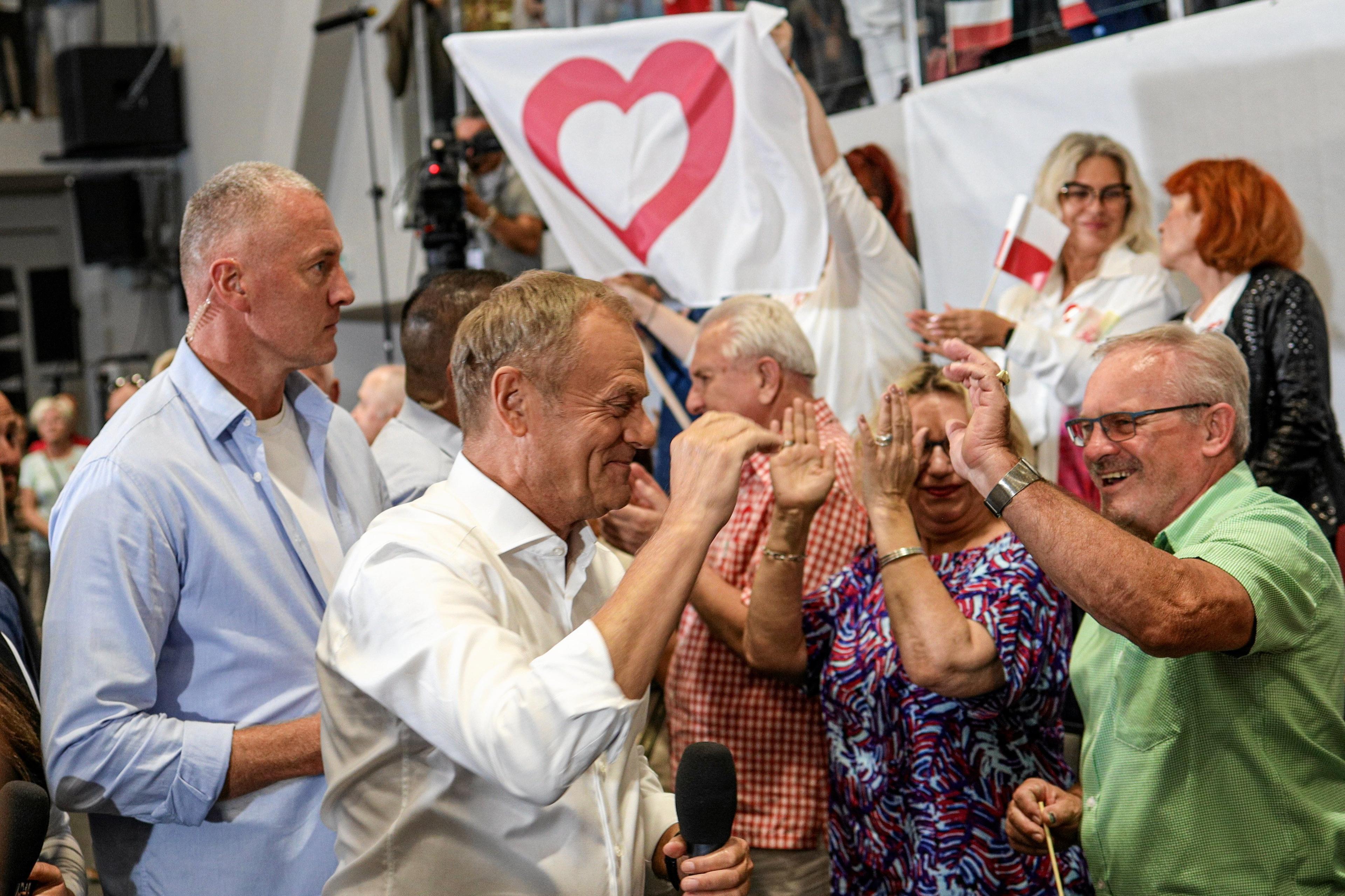 28.09.2023 Elblag . Przewodniczacy Platformy Obywatelskiej Donald Tusk podczas spotkania przedwyborczego .