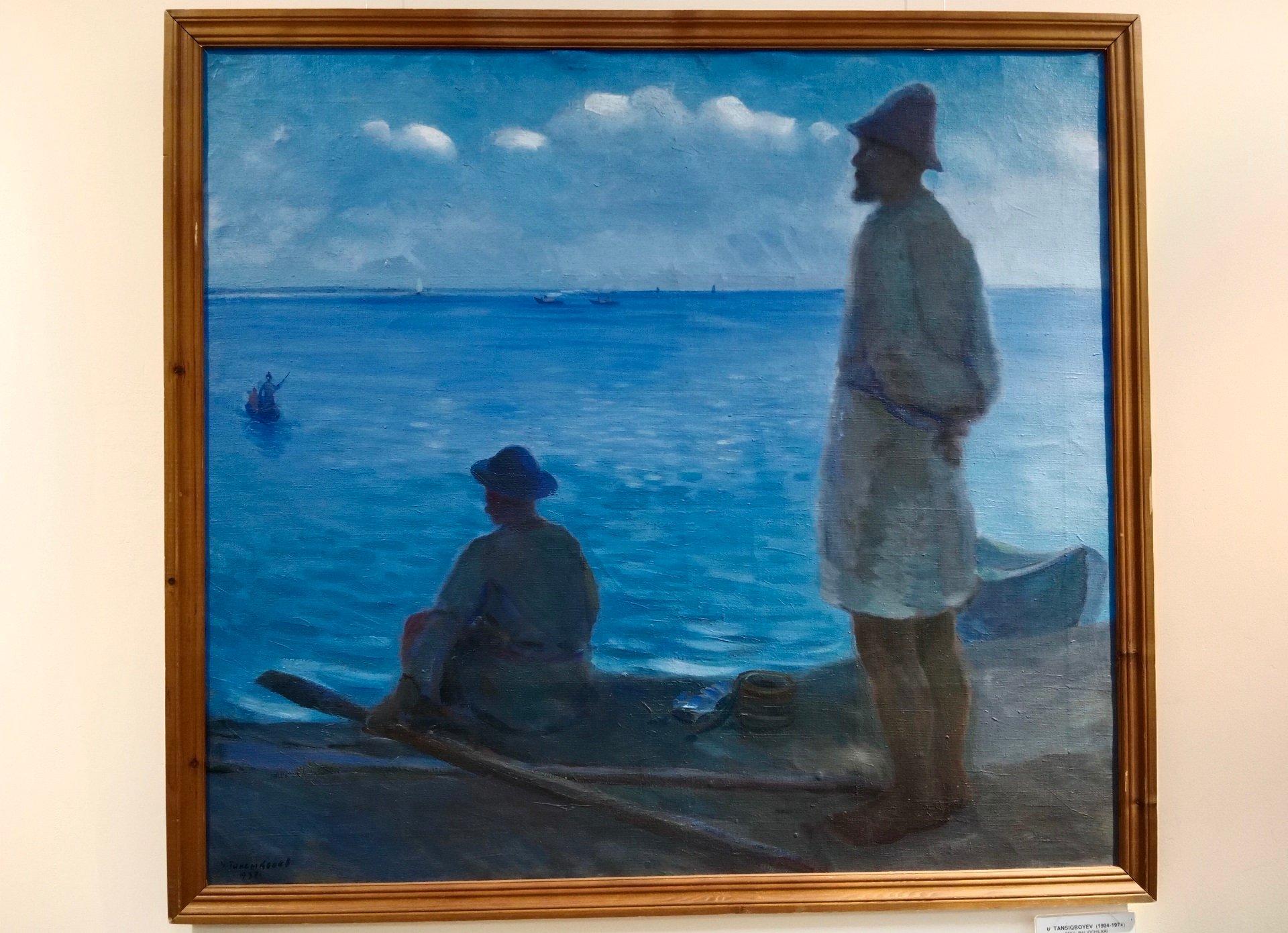 obraz przedstawiający rybaków patrzących na morze