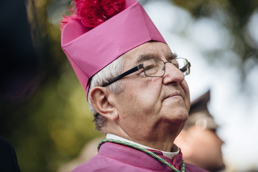 04.08.2018 Gdansk , ul . 3 maja . Odsloniecie Pomnika Zolnierzy Wykletych , ktory zaprojektowal prof. Maciej Swieszewski , wykonali Stanislaw Milewski i Leon Czerwinski . Budowa pomnika zostala ufundowana ze zbiorek . (C) Metropolita gdanski abp Slawoj Leszek Glodz .
Fot. Bartosz Banka / Agencja Gazeta