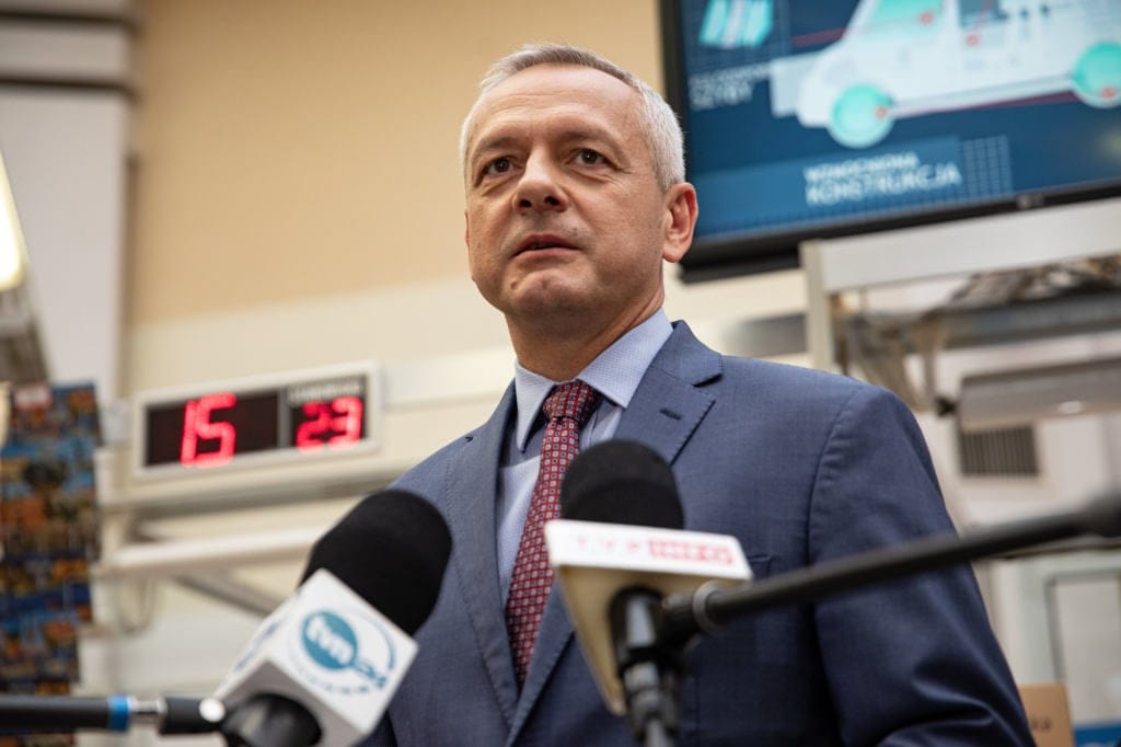 28.08.2019 Warszawa , ulica Swietokrzyska 31 /33 . Poczta Glowna . Minister cyfryzacji Marek Zagorski podczas konferencji prasowej ws wdrozenia systemu mObywatel na Poczcie Polskiej . 
Fot. Dawid Zuchowicz / Agencja Gazeta