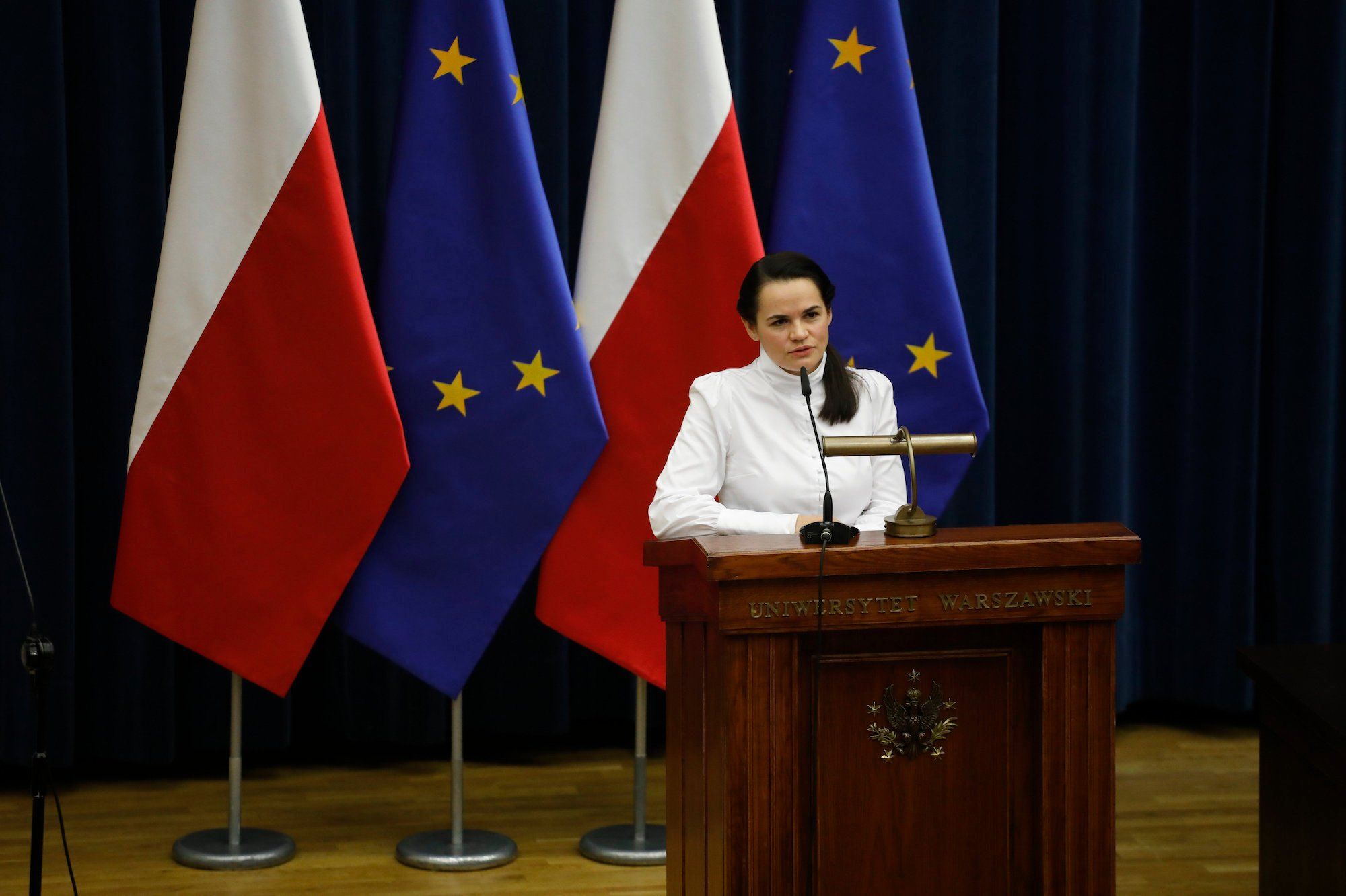 Swiatłana Cichanouska podczas spotkania ze studentami na UW