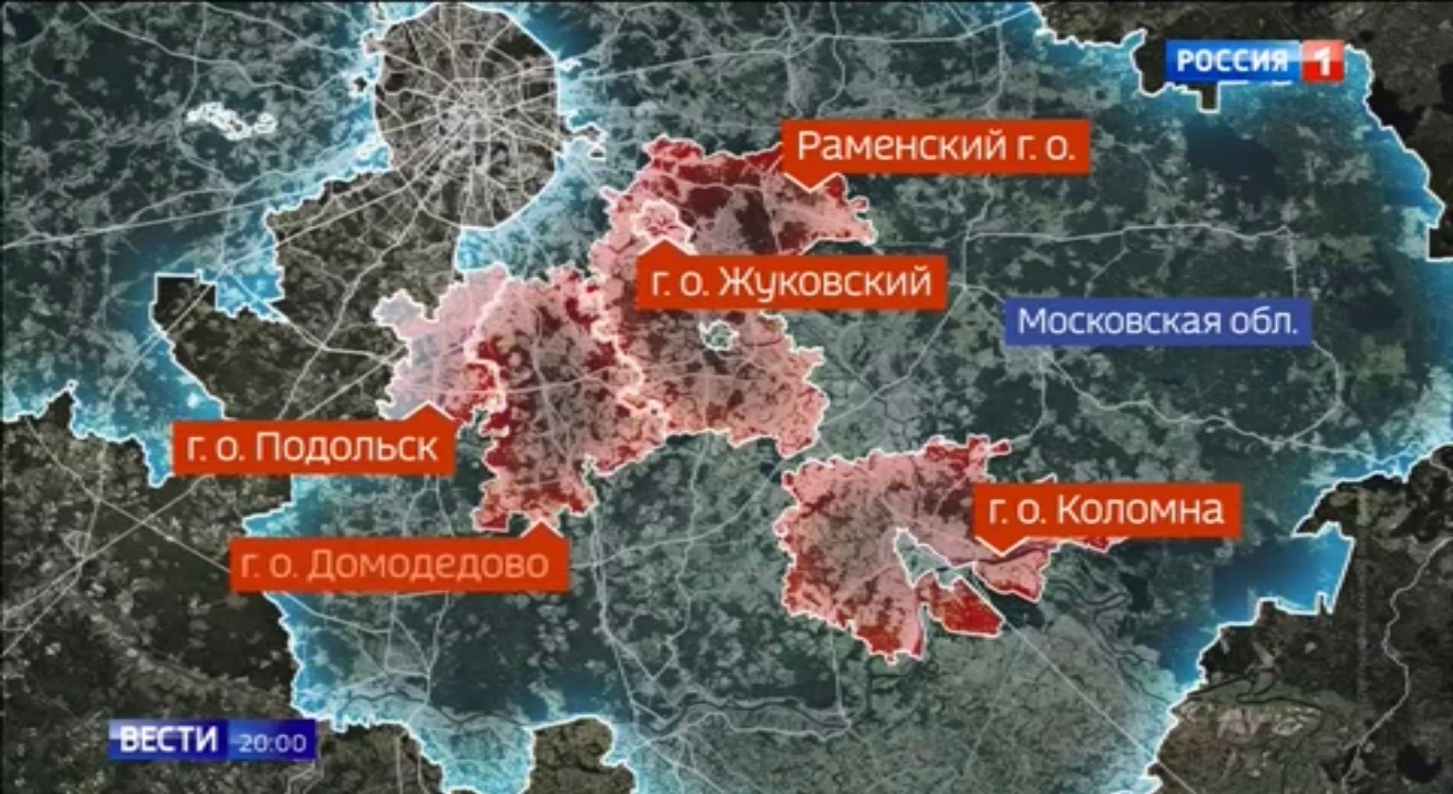 Mapa okolic Moskwy z zaznaczonymi miejcsami ukraińskiego ataku