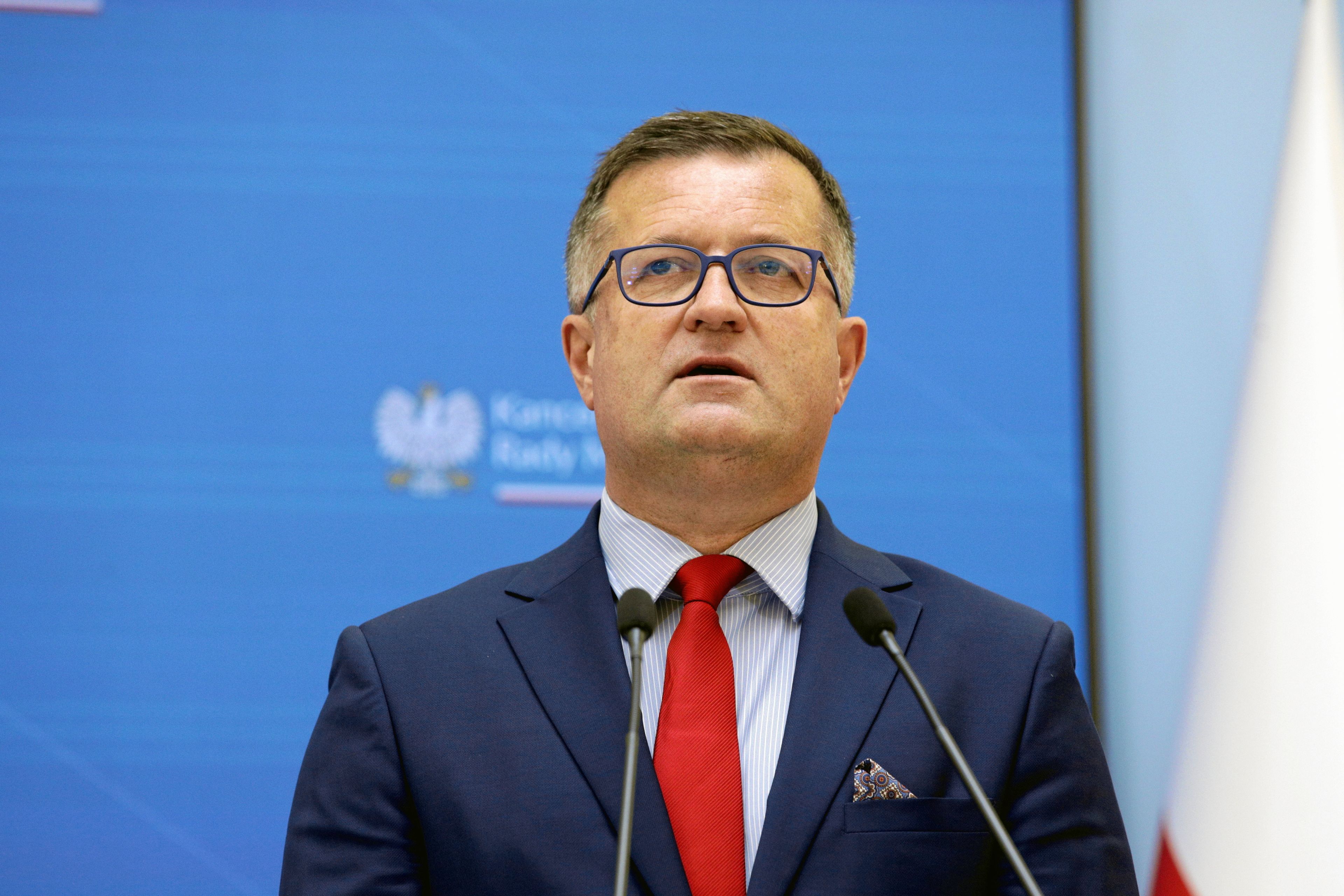 05.06.2024 Warszawa , Szef Sluzby Kontrwywiadu Wojskowego gen. bryg. Jaroslaw Strozyk podczas konferencji prasowej w siedzibie KPRM . Premier Donald Tusk oglosil rozpoczecie dzialan komisji ds. zbadania wplywow rosyjskich i bialoruskich w latach 20042024.
Fot. Adam Stepien / Agencja Wyborcza.pl